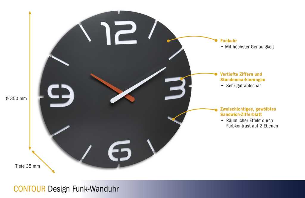 Bild von „Contour” Design Funk-Wanduhr 60.3536.10