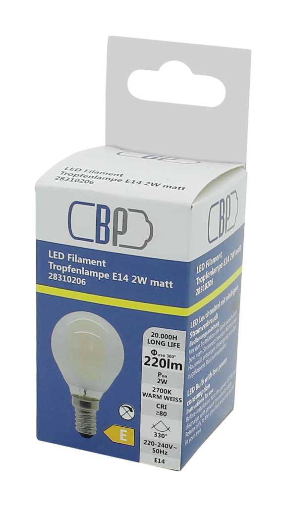 Bild von BP Filament LED Tropfenlampe E14 2W warm weiß matt
