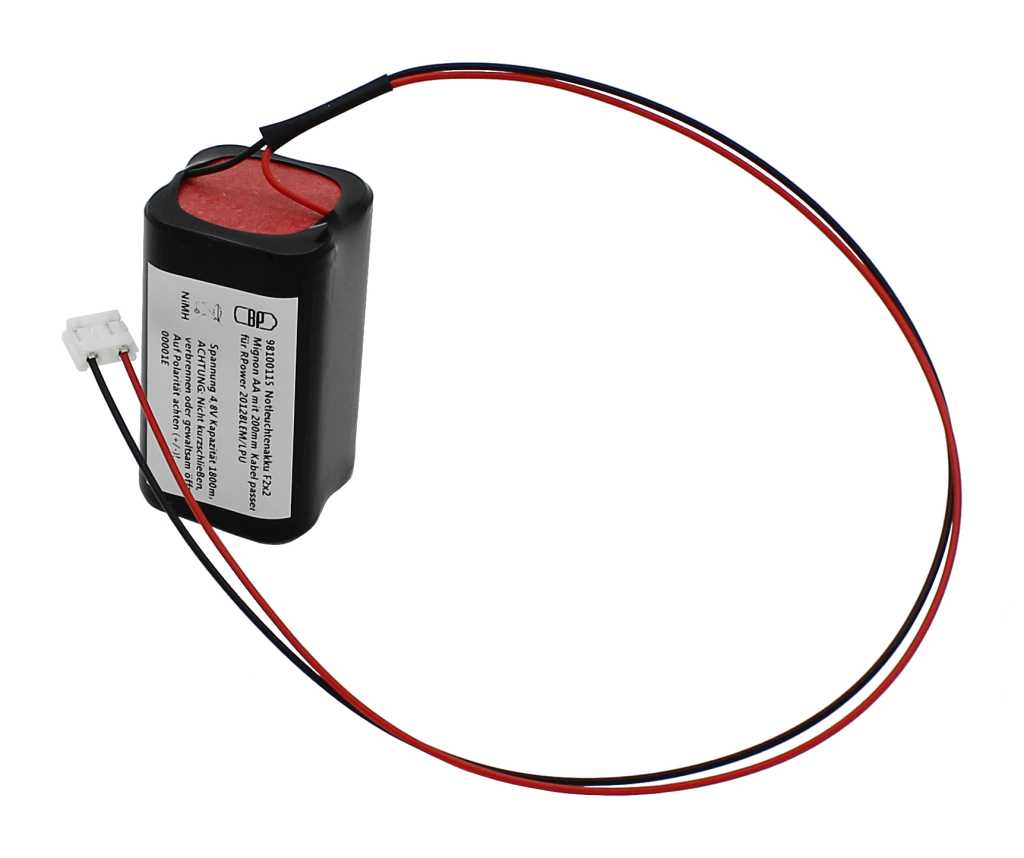 Bild von Notleuchtenakku NiMH 4,8V 1800mAh F2x2 Mignon AA mit 300mm Kabel und Stecker ersetzt RPower NIMHHT4820Q