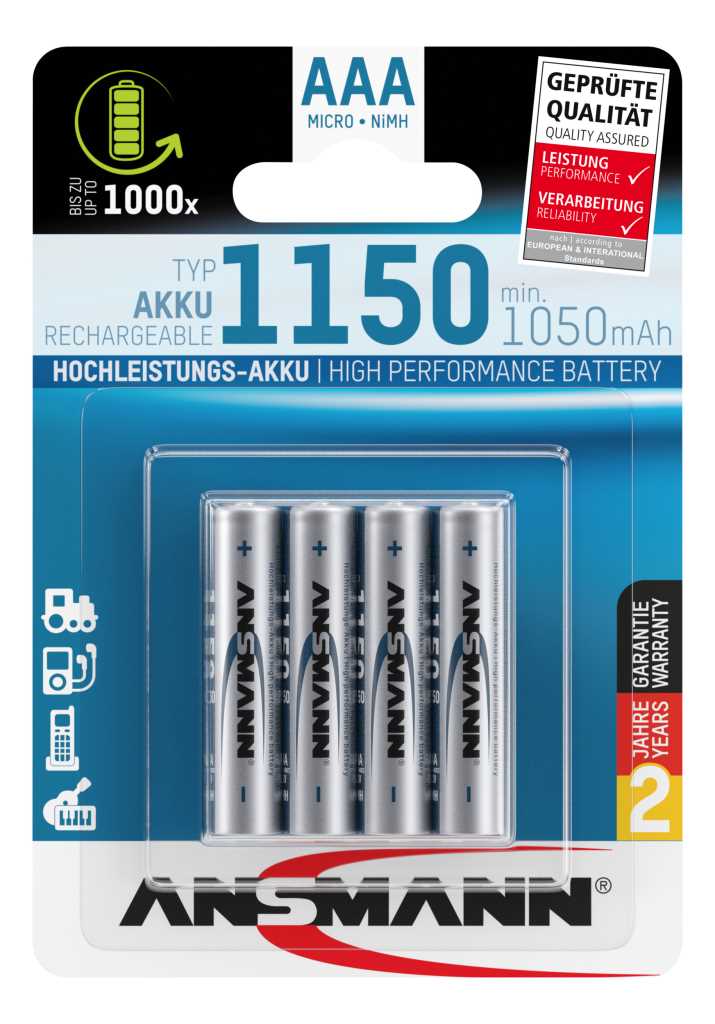 Bild von Ansmann NiMH-Akku Micro 1050mAh 1311-0006 4er-Blister