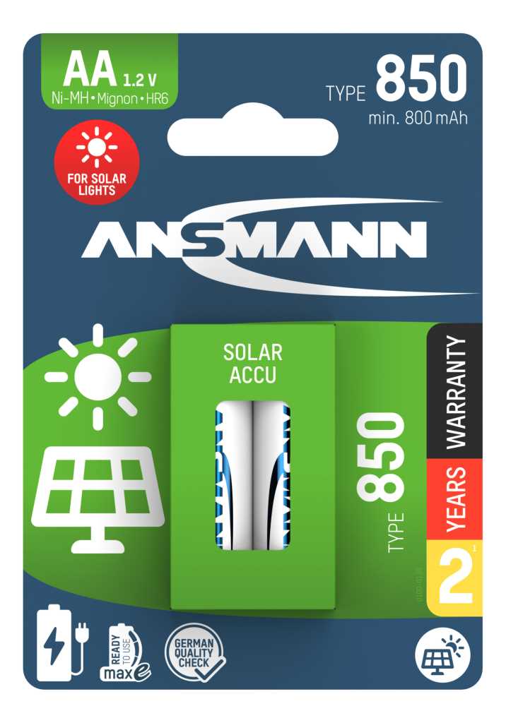 Bild von Ansmann NiMH-Akku Mignon 800mAh Solar 1312-0026 2er Blister